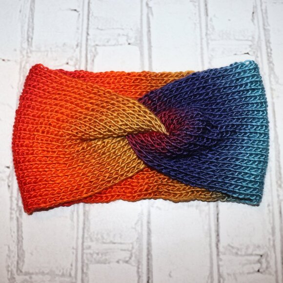 🌈 Colorful Rainbow Twisted Knit Headband Ear Warmer – Thick & Warm - Picture 1 of 4